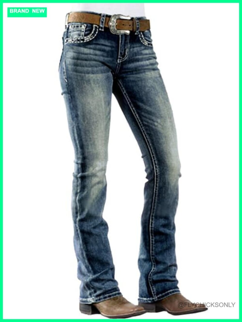 Women's Mid Rise Bootcut Stretchy Denim Jeans Western Straight Leg